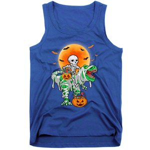 Skeleton Riding Mummy Dinosaur T Rex Halloween Funny Pumpkin Gift Tank Top