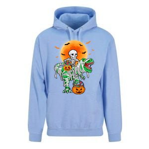 Skeleton Riding Mummy Dinosaur T Rex Halloween Funny Pumpkin Gift Unisex Surf Hoodie