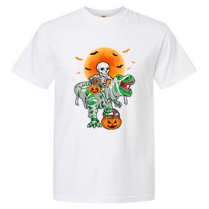 Skeleton Riding Mummy Dinosaur T Rex Halloween Funny Pumpkin Gift Garment-Dyed Heavyweight T-Shirt