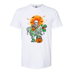 Skeleton Riding Mummy Dinosaur T Rex Halloween Funny Pumpkin Gift Softstyle CVC T-Shirt