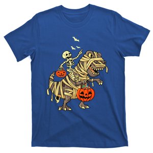 Skeleton Riding Mummy Dinosaur T Rex Halloween Funny Pumpkin Meaningful Gift T-Shirt