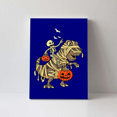 Skeleton Riding Mummy Dinosaur T Rex Halloween Funny Pumpkin Meaningful Gift Canvas