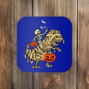 Skeleton Riding Mummy Dinosaur T Rex Halloween Funny Pumpkin Meaningful Gift Coaster