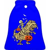 Skeleton Riding Mummy Dinosaur T Rex Halloween Funny Pumpkin Meaningful Gift Ceramic Bell Ornament