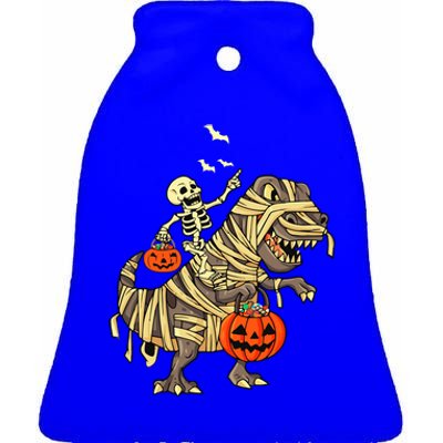 Skeleton Riding Mummy Dinosaur T Rex Halloween Funny Pumpkin Meaningful Gift Ceramic Bell Ornament