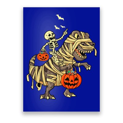 Skeleton Riding Mummy Dinosaur T Rex Halloween Funny Pumpkin Meaningful Gift Poster