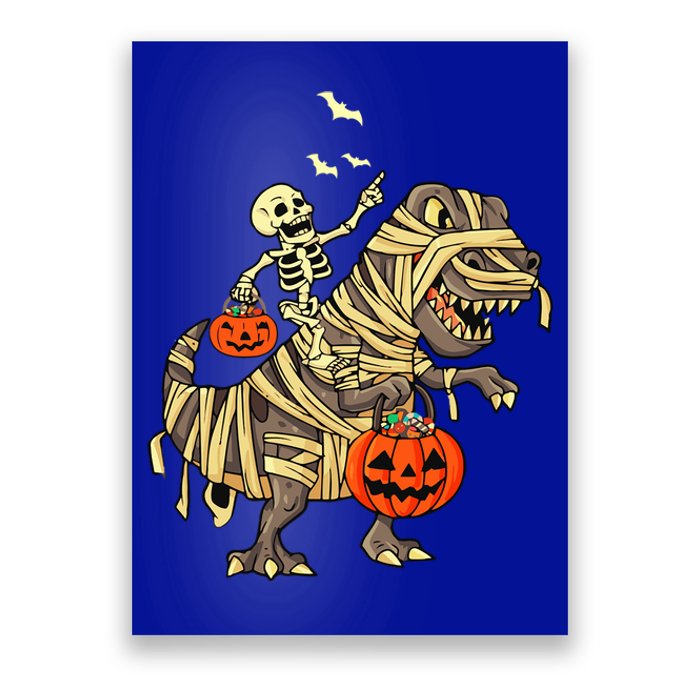 Skeleton Riding Mummy Dinosaur T Rex Halloween Funny Pumpkin Meaningful Gift Poster