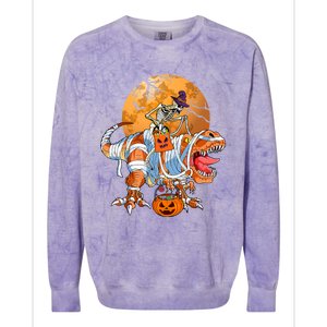 Skeleton Riding Mummy TRex Funny Halloween Dinosaur Gift Colorblast Crewneck Sweatshirt