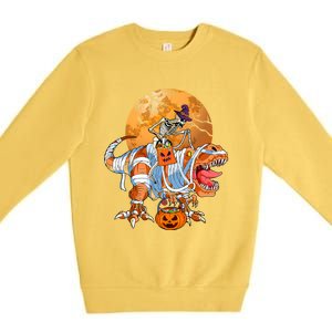 Skeleton Riding Mummy TRex Funny Halloween Dinosaur Gift Premium Crewneck Sweatshirt