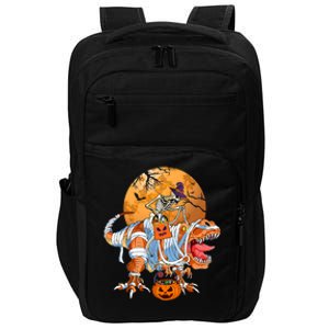 Skeleton Riding Mummy TRex Funny Halloween Dinosaur Gift Impact Tech Backpack