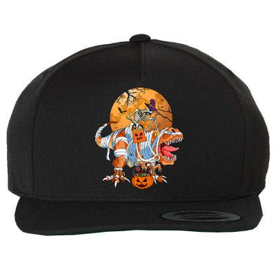 Skeleton Riding Mummy TRex Funny Halloween Dinosaur Gift Wool Snapback Cap