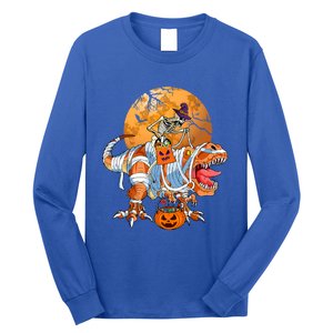 Skeleton Riding Mummy TRex Funny Halloween Dinosaur Gift Long Sleeve Shirt