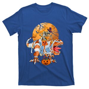 Skeleton Riding Mummy TRex Funny Halloween Dinosaur Gift T-Shirt