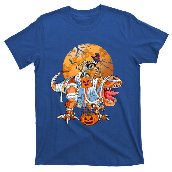 Skeleton Riding Mummy TRex Funny Halloween Dinosaur Gift T-Shirt