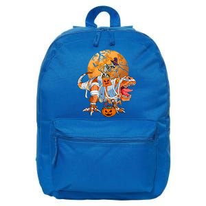 Skeleton Riding Mummy TRex Funny Halloween Dinosaur Gift 16 in Basic Backpack