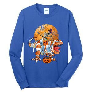 Skeleton Riding Mummy TRex Funny Halloween Dinosaur Gift Tall Long Sleeve T-Shirt