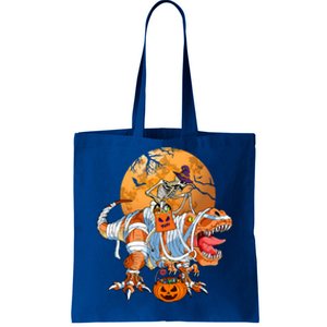 Skeleton Riding Mummy TRex Funny Halloween Dinosaur Gift Tote Bag