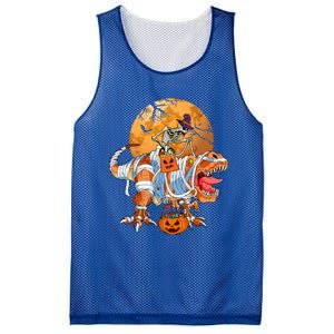 Skeleton Riding Mummy TRex Funny Halloween Dinosaur Gift Mesh Reversible Basketball Jersey Tank