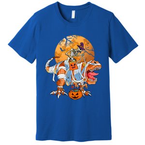 Skeleton Riding Mummy TRex Funny Halloween Dinosaur Gift Premium T-Shirt