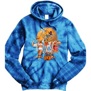 Skeleton Riding Mummy TRex Funny Halloween Dinosaur Gift Tie Dye Hoodie