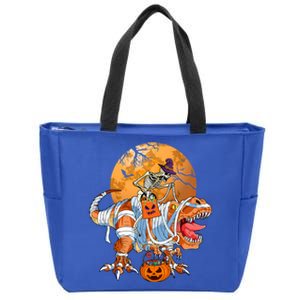 Skeleton Riding Mummy TRex Funny Halloween Dinosaur Gift Zip Tote Bag