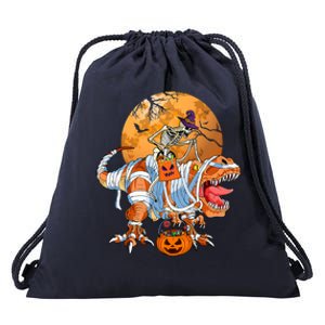 Skeleton Riding Mummy TRex Funny Halloween Dinosaur Gift Drawstring Bag