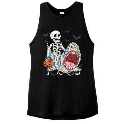 Skeleton Riding Mummy Shark Funny Halloween Pumpkin Ladies PosiCharge Tri-Blend Wicking Tank