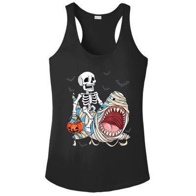 Skeleton Riding Mummy Shark Funny Halloween Pumpkin Ladies PosiCharge Competitor Racerback Tank