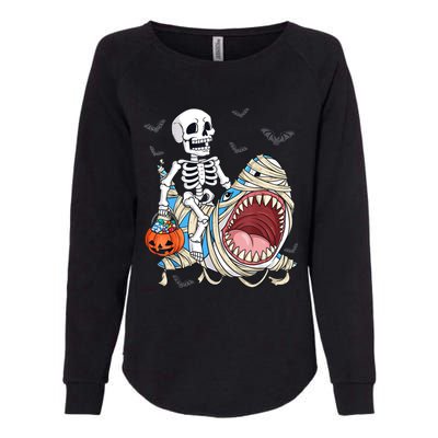 Skeleton Riding Mummy Shark Funny Halloween Pumpkin Womens California Wash Sweatshirt