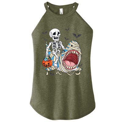 Skeleton Riding Mummy Shark Funny Halloween Pumpkin Women’s Perfect Tri Rocker Tank