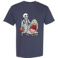 Skeleton Riding Mummy Shark Funny Halloween Pumpkin Garment-Dyed Heavyweight T-Shirt