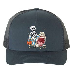 Skeleton Riding Mummy Shark Funny Halloween Pumpkin Yupoong Adult 5-Panel Trucker Hat