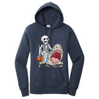 Skeleton Riding Mummy Shark Funny Halloween Pumpkin Women's Pullover Hoodie