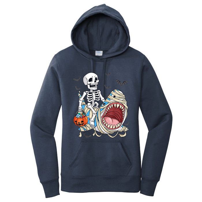 Skeleton Riding Mummy Shark Funny Halloween Pumpkin Women's Pullover Hoodie