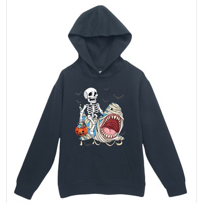 Skeleton Riding Mummy Shark Funny Halloween Pumpkin Urban Pullover Hoodie