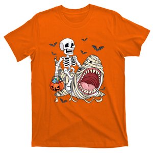 Skeleton Riding Mummy Shark Pumpkin Kids Funny HalloweenGift T-Shirt