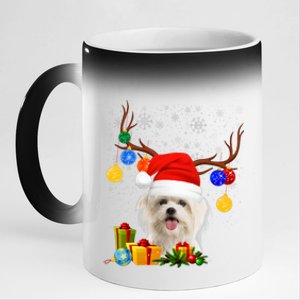 Santa Reindeer Maltese Dog Christmas Lights Xmas 11oz Black Color Changing Mug