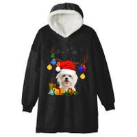 Santa Reindeer Maltese Dog Christmas Lights Xmas Hooded Wearable Blanket