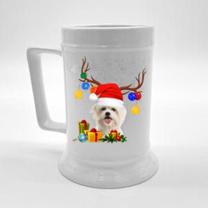 Santa Reindeer Maltese Dog Christmas Lights Xmas Beer Stein