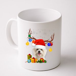 Santa Reindeer Maltese Dog Christmas Lights Xmas Coffee Mug