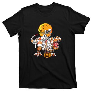 Skeleton Riding Mummy Dinosaur Halloween Funny Pumpkin T-Shirt