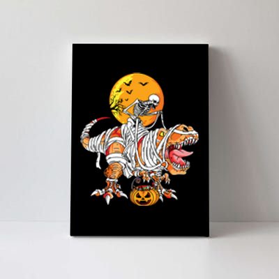 Skeleton Riding Mummy Dinosaur Halloween Funny Pumpkin Canvas