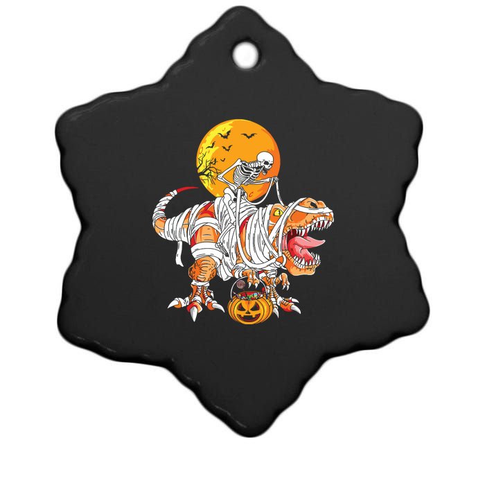 Skeleton Riding Mummy Dinosaur Halloween Funny Pumpkin Ceramic Star Ornament