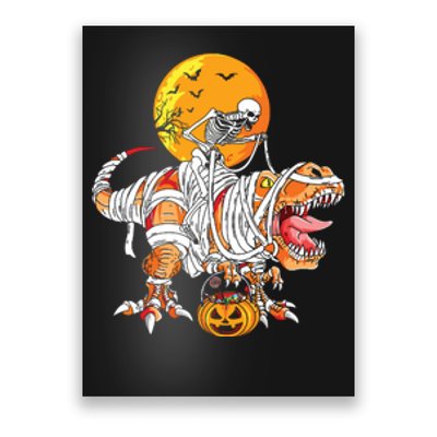 Skeleton Riding Mummy Dinosaur Halloween Funny Pumpkin Poster