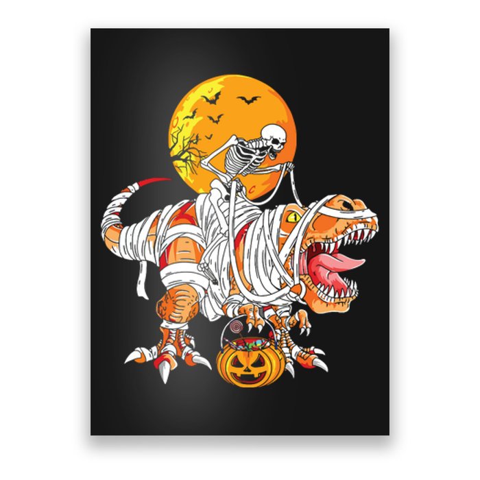 Skeleton Riding Mummy Dinosaur Halloween Funny Pumpkin Poster