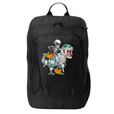 Skeleton Riding Mummy Dinosaur T Rex Funny Halloween City Backpack