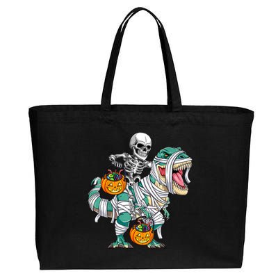 Skeleton Riding Mummy Dinosaur T Rex Funny Halloween Cotton Canvas Jumbo Tote