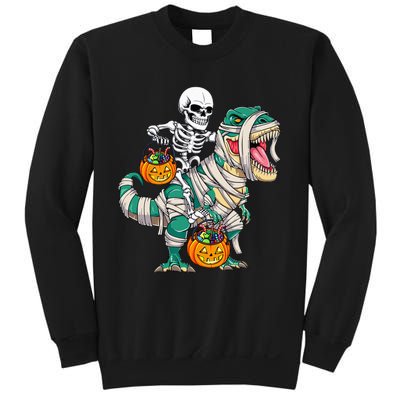 Skeleton Riding Mummy Dinosaur T Rex Kids Funny Halloween Sweatshirt