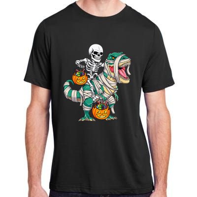 Skeleton Riding Mummy Dinosaur T Rex Kids Funny Halloween Adult ChromaSoft Performance T-Shirt