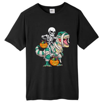 Skeleton Riding Mummy Dinosaur T Rex Kids Funny Halloween Tall Fusion ChromaSoft Performance T-Shirt